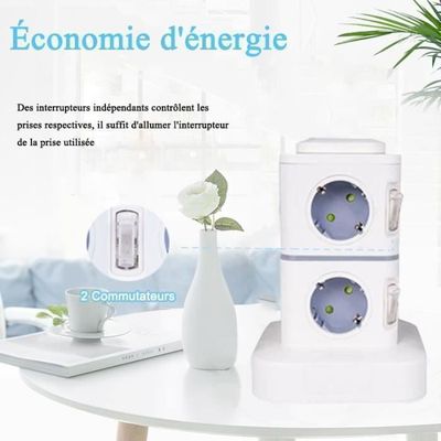 Multiprise Electrique 8 Prises avec avec 4 Ports USB Parasurtenseur Parafoudre et Surtension avec Interrupteur Cordon 2m pour Smartphone Tablette Table, Bureau, Maison Multiprise avec USB