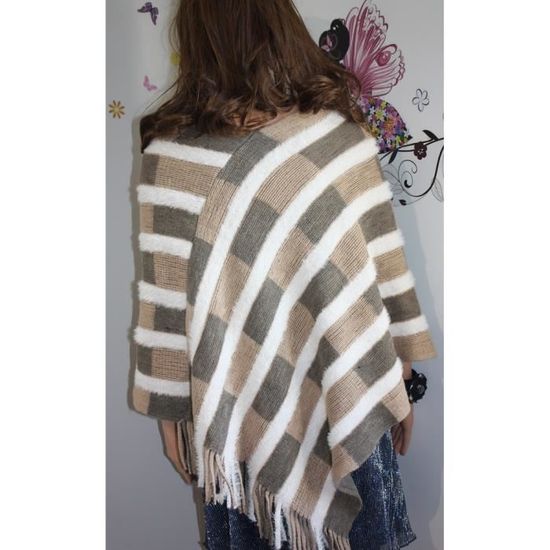 Poncho Rectangles Et Fils Kaki Beige Blanc Beige Et Kaki Achat Vente Poncho 8432601004118 Cdiscount