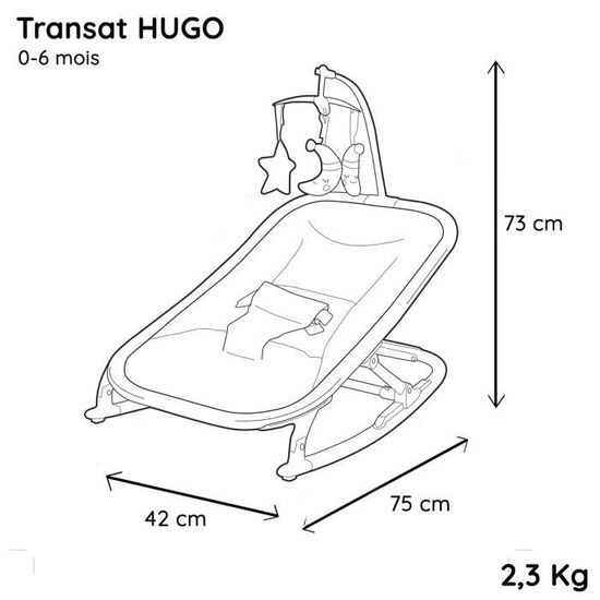 Migo - Transat Hugo 0-6 Mois - 9 Kg Max - Position Fixe Ou Balancelle - Jeux  D'éveil Inclus à Prix Carrefour