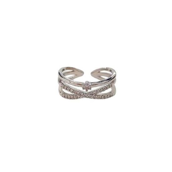Bague Femme Argent 925 Réglable Double X Ouverte - Minimaliste Élégante, Or Rose/Blanc/Jaune, Zircone