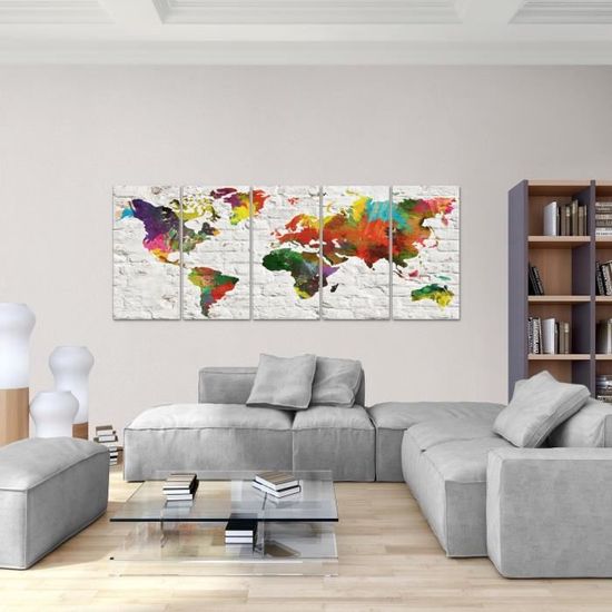 013355b XXL Impression sur Toile Salon Appartment 5 Parties pr/êt /à accrocher Tableau decoration murale Carte du monde 200 x 80 cm