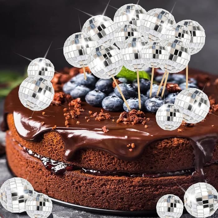 Lot de 20 décorations de gâteau en forme de boule disco des années
