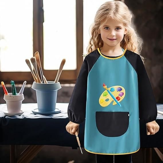 Tablier Peinture Enfant 2 Pièces - Imperméable, Réglable - 6-10 Ans - Poches Pratiques