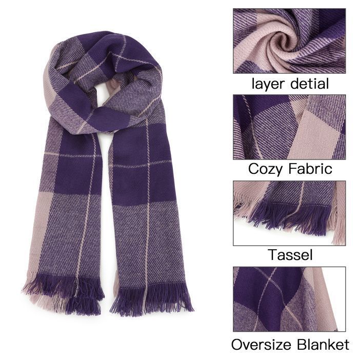 Écharpe Femme Hiver - Grande écharpe à Carreaux - Touché Soyeux - Longueur 200 Cm - Cadeau Unisexe Noël - 10