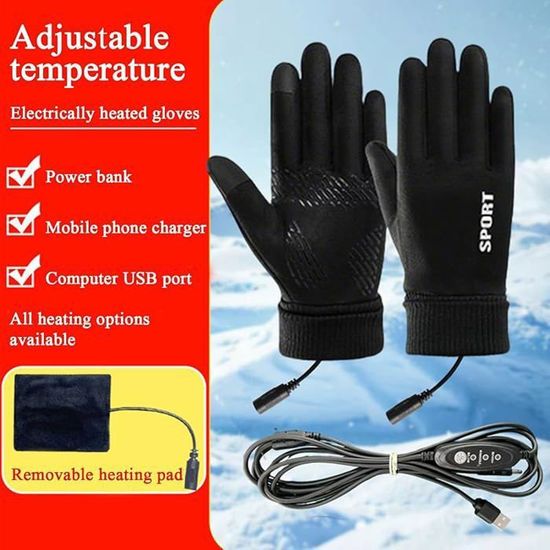 Gants Chauffants Avec 3 Réglages De Température – Alimentation USB, Compatibles écrans Tactiles (motocyclette, Ski)
