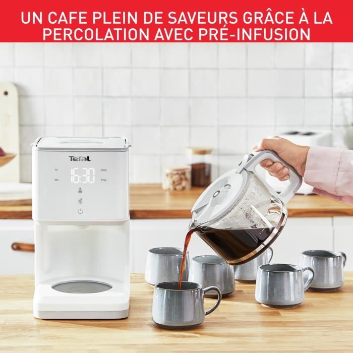 Tefal Cafettiera Filtro CM310511 Rosso Inox: Macchina Da Caffè Da 1,25 L (10-15 Tazze) Con Mantieni Caldo E Sistema Antigoccia