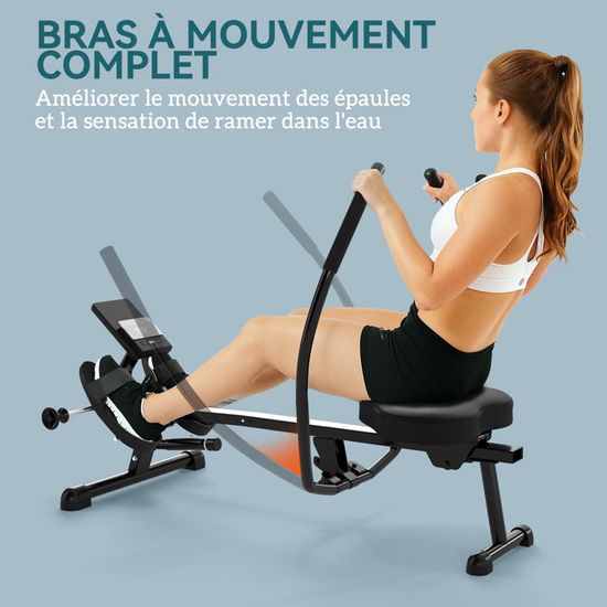 Rameur Hydraulique 2 En 1 – Pliable, 12 Niveaux, Écran LCD, 120 Kg, Pour Abdos Et Cardio à La Maison