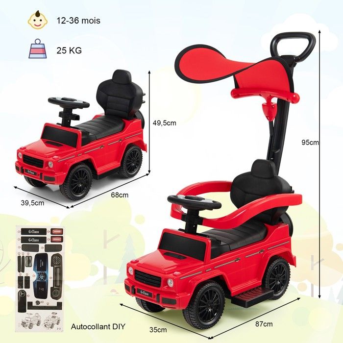 COSTWAY Mercedes Benz 3 en 1 Porteur Enfants avec Poignée Parentale, Auvent Réglable, Garde COSTWAY Mercedes Benz 3 en 1 Porteur Enfants avec Poignée Parentale, Auvent Réglable, Garde