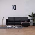 Canapé à 3 places Canapé de relaxation sofa- Scandinave Canapé d’angle  188 x 122 x 77 cm (L x l x H)avec coussins Noir Similicuir-0