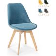 Chaise design scandinave en bois de velours avec coussin pour cuisine bar restaurant Dolphin Lux, Couleur: Bleu-0