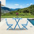 Table bistrot de jardin YYIXING® + 2 chaises pliantes - Bleu - Acier-0