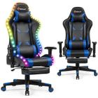 GOPLUS Chaise Gaming avec Dossier Inclinable 90-155°,Hauteur Réglable,Fauteuil Ergonomique avec Effet lumineux,Repose-Pied, Bleu