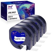 5x HALOFOX Compatible Plastique Ruban 91201 Noir sur Blanc , 12mm x 4m, recharge Dymo Ruban pour Dymo LetraTag LT-100H LT-100T