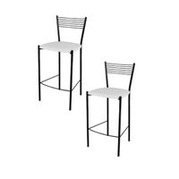 Tommychairs - Set 2 tabourets bar ELEGANCE, robuste structure en acier peindré en noir et assise en cuir artificiel couleur blanc