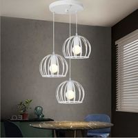 Fusion Lustre Moderne 3 Lampes Suspension Luminaire Cage en Fer Blanche Ajustable Plafonnier Intérieur pour Salon