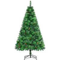 HOMCOM Sapin de Noël artificiel 782 branches épines grand réalisme avec pommes de pin - hauteur 180 cm vert