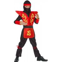 Déguisement ninja motifs dragons pour garçon - Marque 203013 - Combinaison, cagoule et ficelles rouges