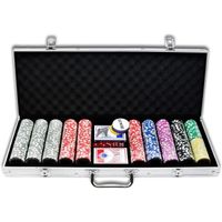 YUENFONG Aluminium Mallette de poker 500 jetons Texas Hold'em Poker avec 2 plateaux de poker et 5 dés 1 bouton dealer 2 clés