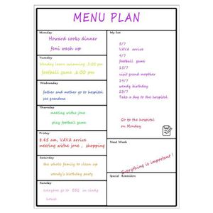 MCCORL Planning Semaine, Calendrier magnetique Frigo,Tableau Organisateur  Familial,Planificateur des Menus/Repas Hebdomadaire 42×28cm effacable en