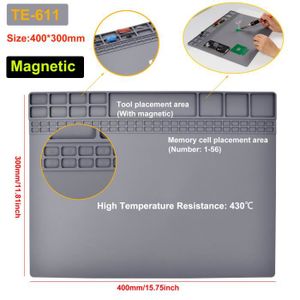 FER - POSTE A SOUDER TE-611 Mat de silicone - tapis de réparation en Silicone, tapis de soudure magnétique, isolation thermique, r
