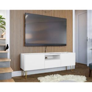 MEUBLE TV Meuble TV Cali - BESTMOBILIER - Effet marbre - Blanc/doré - 144 cm