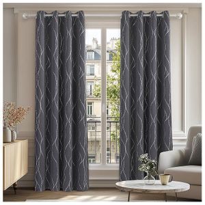Deconovo Lot De 2 Rideaux Occultants Isolant Thermique Pour Enfant Gris Foncé 140x240cm Rideaux à Oeillets Les Point Lignes