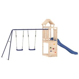 MAISONNETTE EXTÉRIEURE Maisonnette de jeu en bois avec toboggan et balançoires - DIOCHE - Pin massif - Pour enfants de 3 à 8 ans