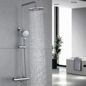 douchette 3 fonctions pour salle de bain Système de douche sans robinetterie WOOSE avec barre de douche réglable en hauteur et pommeau de douche carré kit de douche avec tuyau 