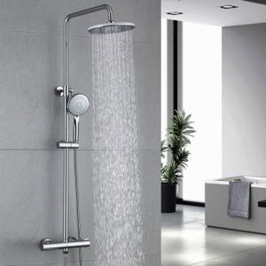 Colonne de Douche avec Mitigeur Thermostatique Ensemble de Douche en Laiton Chromée Hauteur Réglable Douchette 4 Jets