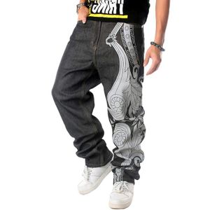 Pantalon droit ample homme jean baggy hip hop denim rétro taille plus chic