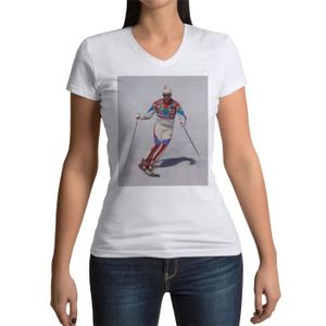 T-SHIRT T-shirt Femme Col V Homme en Ski Retro Combinaison Ringarde Vintage 70's
