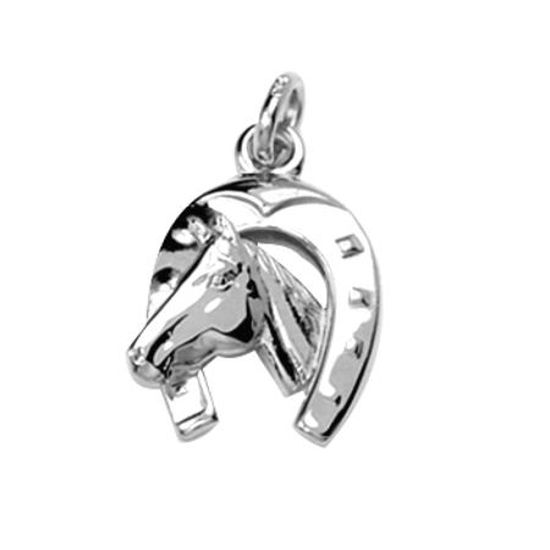 Pendentif Tête De Cheval En Métal Argenté Avec Lacet Cuir – Collier Occasion En TBE