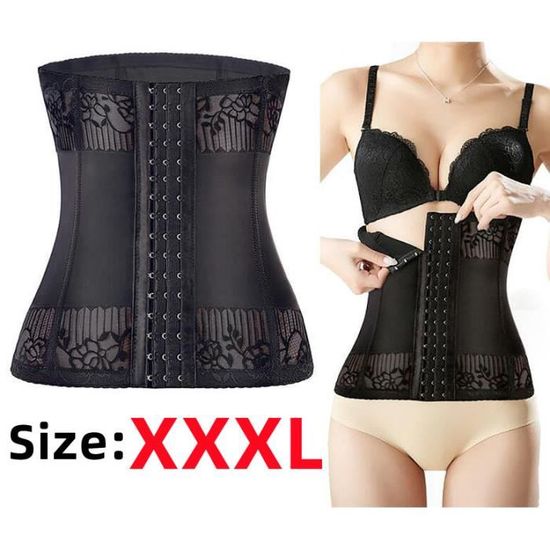 FeelinGirl Corset Lingerie Sculptante Et Invisible Gaine Amincissante Ventre Plat Pour Femme Latex Serres-Taille Ceinture Formateur De Taille 3 Crochets Acier Plates Noir XL