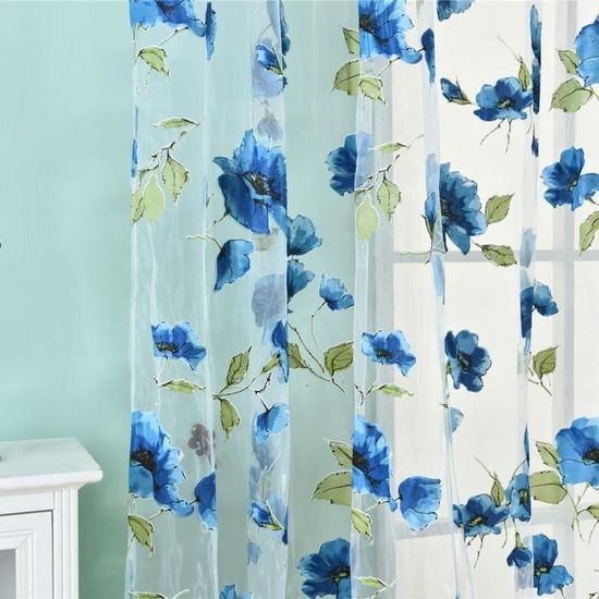 Chambre romantique Fenêtre Motif De Fleur Sheer Rideau Pièce Divider Home Decor Bleu
