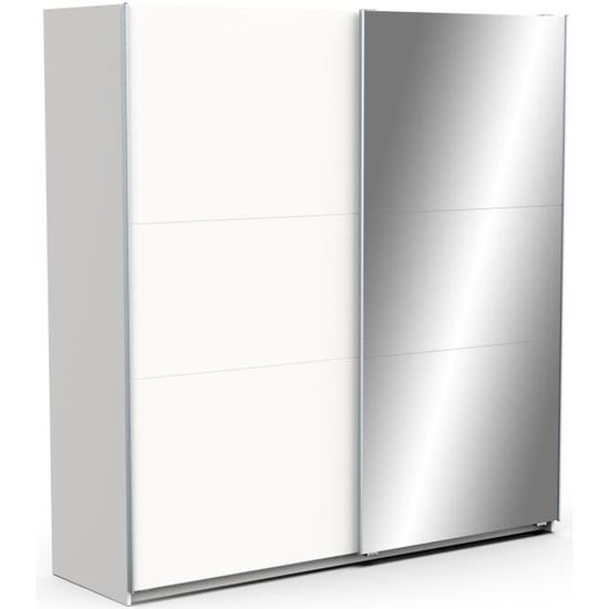 Armoire de chambre - DEMEYERE - GHOST - 2 portes coulissantes - Blanc mat - Avec miroir