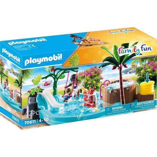 PLAYMOBIL - 70611 - Pataugeoire avec bain à bulles - Multicolore - Matériaux mixtes - 3 personnages inclus