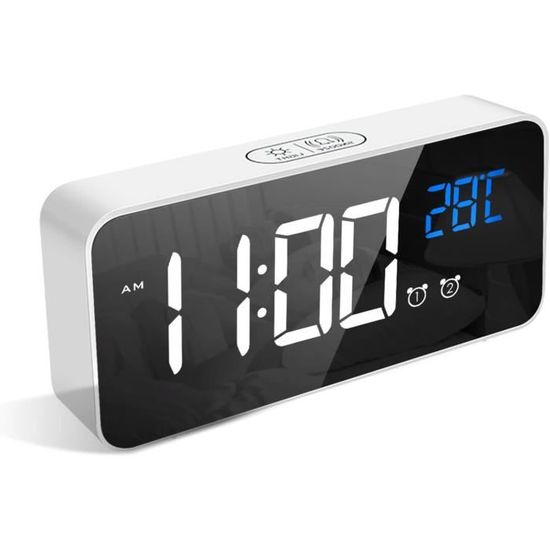 Réveil Numérique Grand écran LED - Fonction Snooze, Luminosité Réglable, 12/24h - Pour Table De Chevet, Bureau (alimentation USB Ou Piles) - 4
