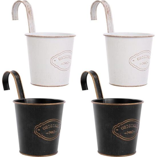 12 Pots De Fleurs Suspendus En Métal - 16 Cm - Noir - Avec Crochets Amovibles Pour Balcon, Jardin