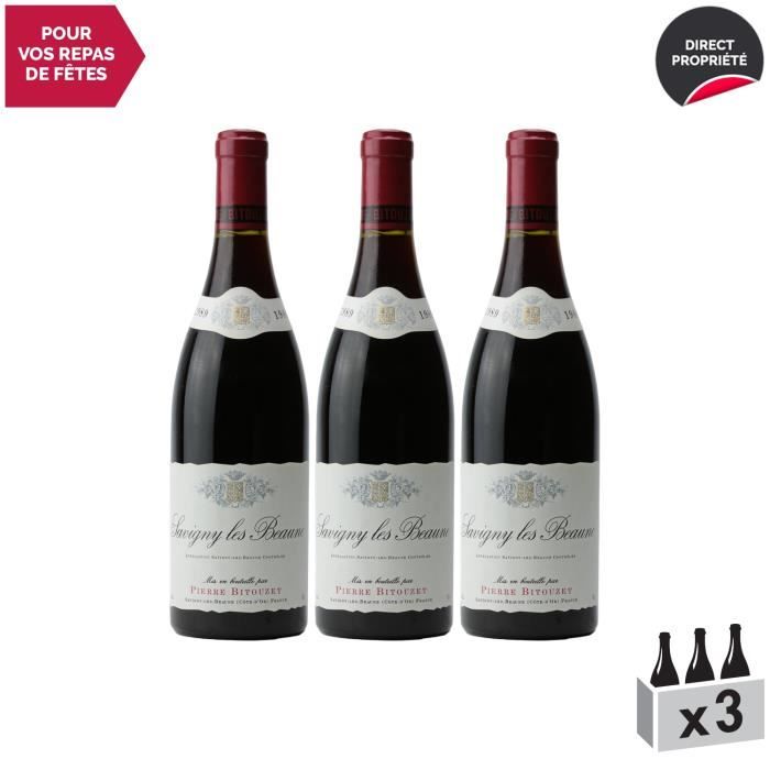 Savigny-lès-Beaune Rouge 1989 - Lot de 3x75cl - Pierre Bitouzet - Vin AOC Rouge de Bourgogne - Cépage Pinot Noir