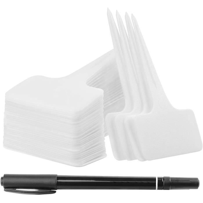 100 étiquettes de plantes marqueurs noirs de type T, étiquettes de jardin en plastique 6 x 10 cm avec stylo étanche blanc