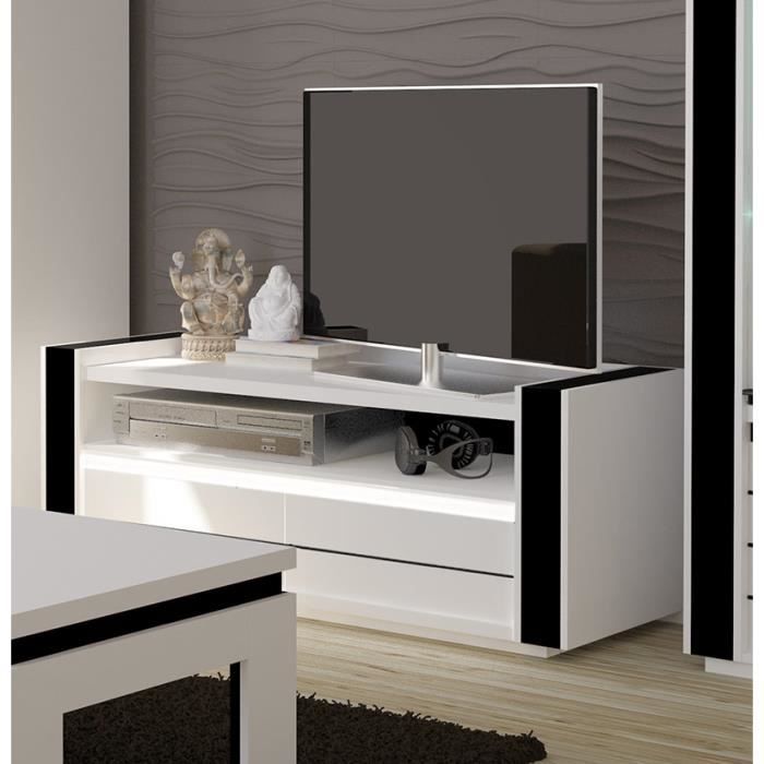 Meuble tv LINA blanc et noir laqué + LED