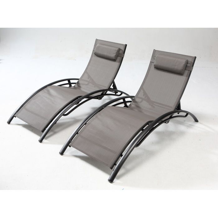 Duo de transats en aluminium Bahia - Gris/Noir
