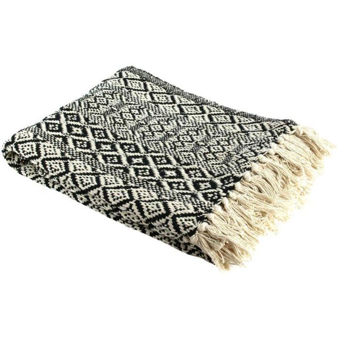 THE HOME DECO FACTORY Plaid Ethnique Frange Motif Carreaux - 120 x 150 cm M6