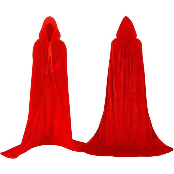 Cape à capuchon Longue Velvet Adulte Unisexe Déguisement Costume Halloween - Rouge - Taille M