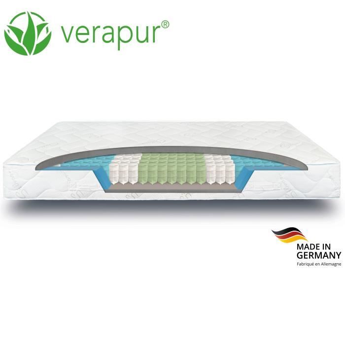 Matelas Verapur OrthoPlus 160x200cm ressorts ensachés - Mi-ferme - 23cm Epaisseur + 7-Zones Ergonomique - OEKO-Tex