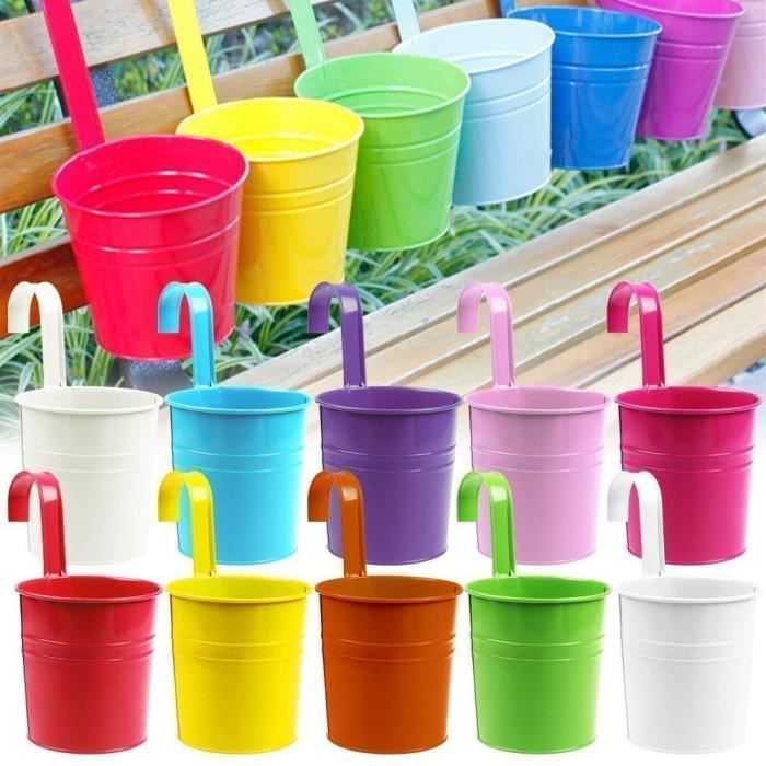 Zulux Kit 10 pcs Pots de Fleurs Pot Plante Suspendu 10 Couleurs Pots Fleur Métal Fer Balcon Jardin Maison Décoration