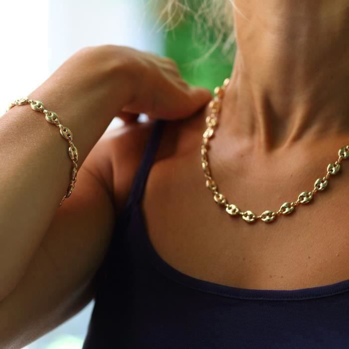 Bracelet et collier pour femme grain de café or