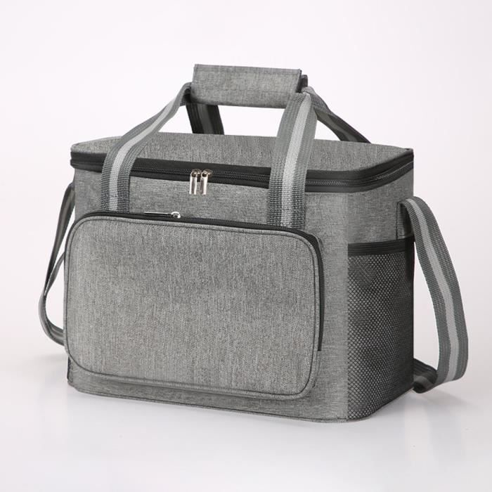 15L Sac Isotherme Glacière Souple Repas Pique-Nique 31x19x23cm - Gris