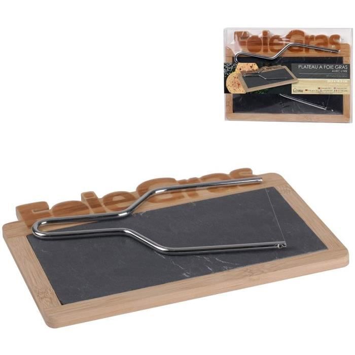 SET ACCESSOIRE CUISINE Geacuteneacuterique Plateau a Foie Gras en Bambou et Ardoise avec Lyre Accessoire Cuisine Coupe 621573