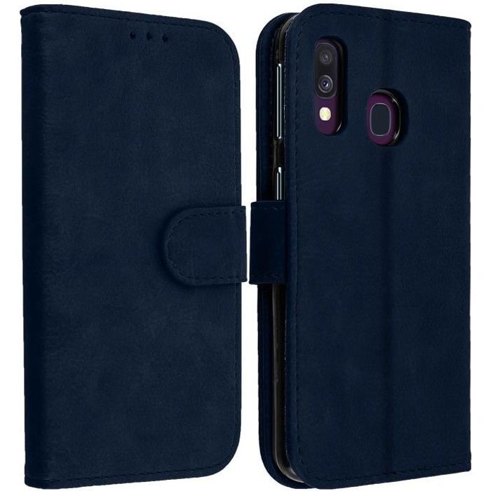 Housse Samsung Galaxy A40 Étui Portefeuille Support Stand Bleu Nuit